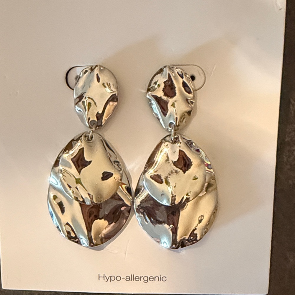 Silver Textured Drop Earrings